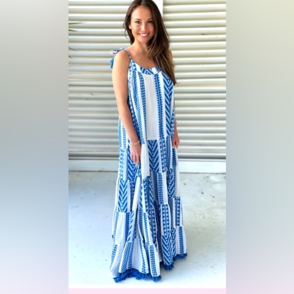 Royal Blue Hand Loomed Dyed Cotton Tassel Maxi by Sur La Vague